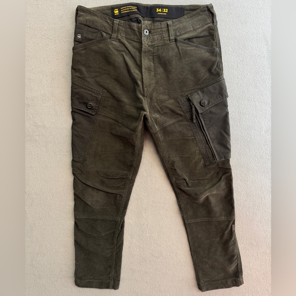 G Star Cargo Pants 34x30 Men's Rovic Straight Tapered Corduroy Olive Green
